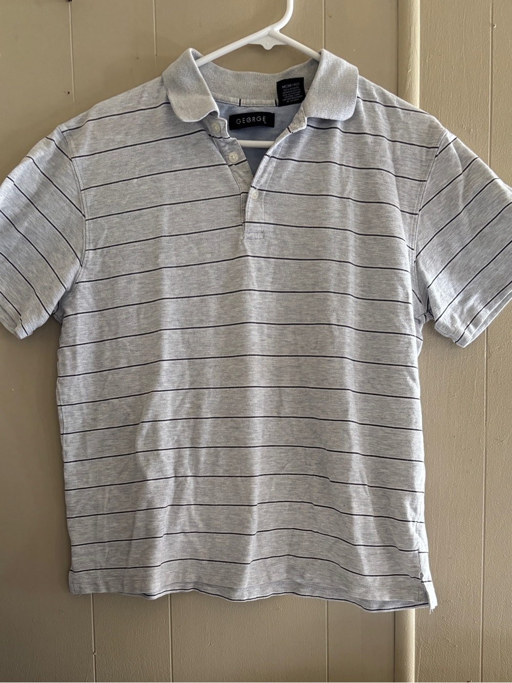George Light Gray Polo with Thin Navy Stripes